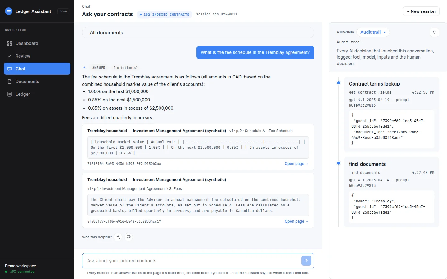 LedgerLens: Cited answer