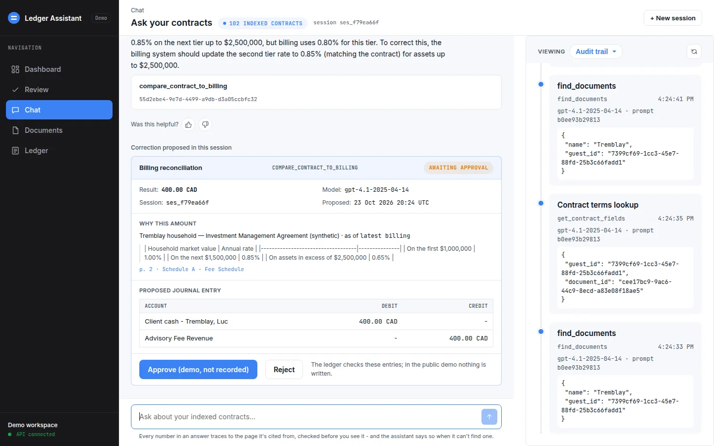 LedgerLens: Human approval gate