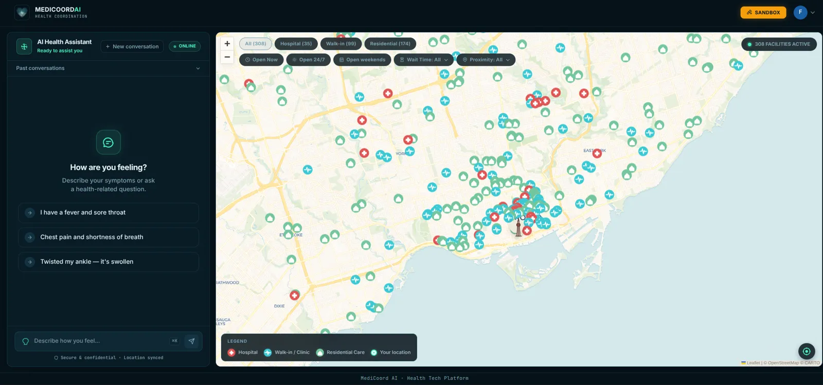 MediCoord AI: Chat and facility map
