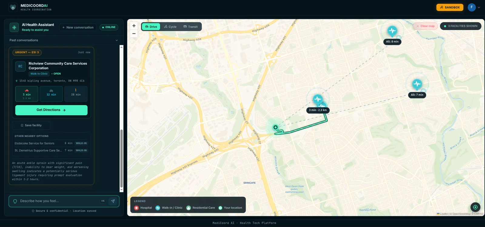 MediCoord AI: Severity and real facility